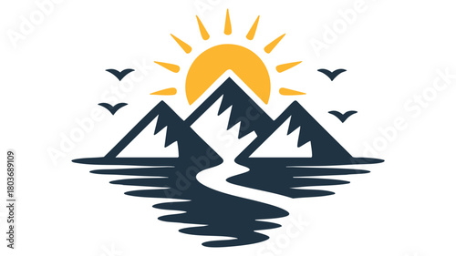 Mountain range sunrise journey icon