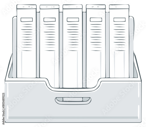 Organizer filled with paper files. Documents and file folders, information storage, office workplace illustration. Archive and record.