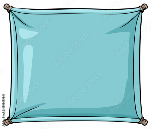 Illustration of blue tarp or canvas attached to a wooden frame in a flat vector style