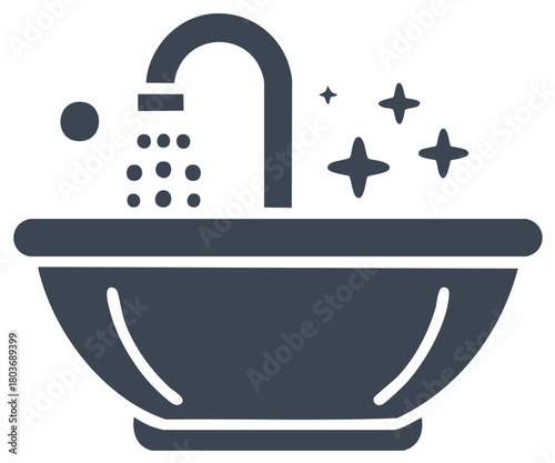 Sanitized Bathtub Filled with Running Water and Stars Shining A Clean Restroom Bathroom Spa Home Vector Icon