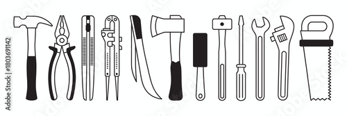 Collection of various hand tools isolated on