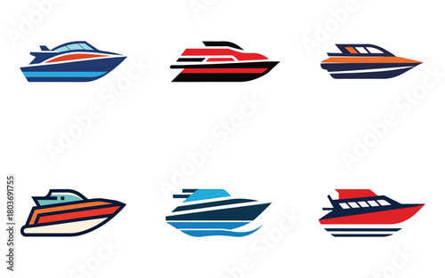 Variety of Modern Boat Logos for Marine Business and Watersport Adventures with Distinctive Designs and Bold Color Schemes