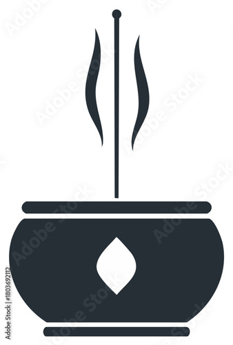 Stylized Incense Stick Burning with Smoke in Abstract Bowl