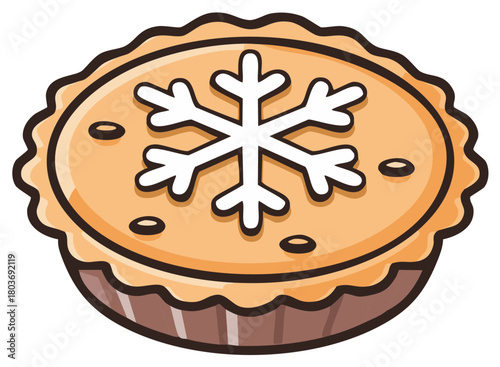 Winter holiday mince pie with a snowflake icing decoration cartoon vector illustration