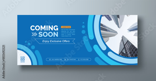 Blue corporate web banner mockup, a social media template for branding and a cover header background for websites