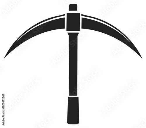 Minimalist scythe icon. Black silhouette of a traditional farming and harvesting tool