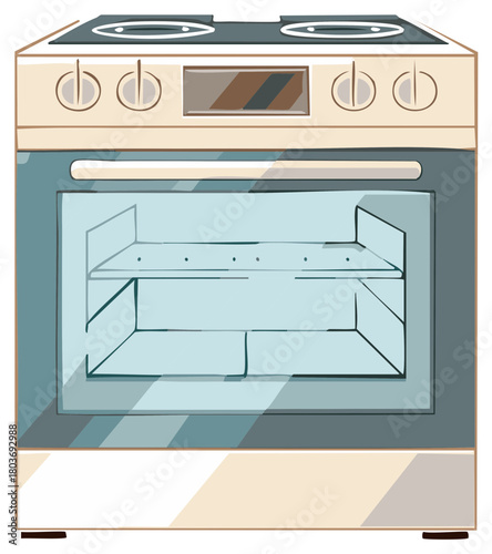Vector illustration of a modern electric kitchen stove with a glass cooktop and oven