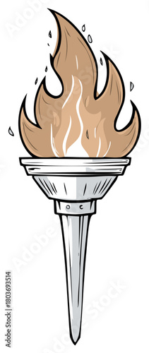 Illustration of a lit torch with animated flames and droplets
