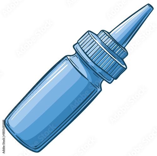 Blue liquid dropper bottle with a pointed tip and textured cap for medical or cosmetic use