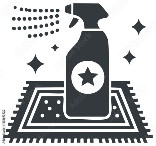 Carpet Cleaning Spray Bottle Icon with Spray Mist and Sparkles Fresh Cleaning Service