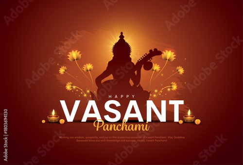 Vector illustration of happy Vasant Panchami puja of India. Creative design for banner, poster, card.
