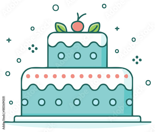 Decorated two tiered cake icon celebration dessert sweet treat confection isolated graphic