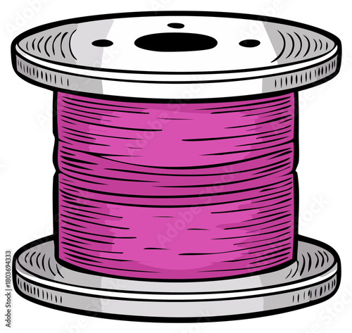 Spool of pink thread for sewing and crafts isolated on white background