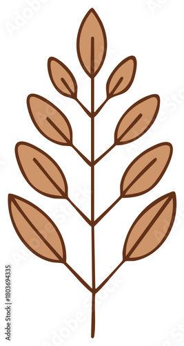 Simple branch of leaves flat illustration clip art botany nature minimalist brown