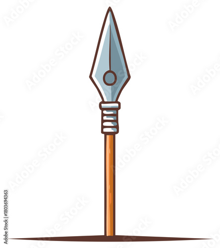 Cartoon Illustration of a Spear Weapon with Metal Point and Wooden Pole for Defense or Hunting