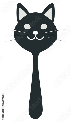 Whimsical Black Cat Face Spoon Art Minimalist Design