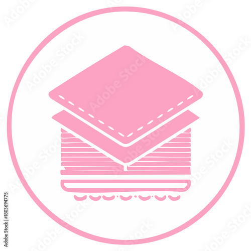 Pink layered linens or sheets icon design within a circle frame on white background