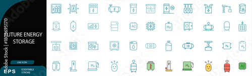 Future energy storage line vector icon set green technology symbol