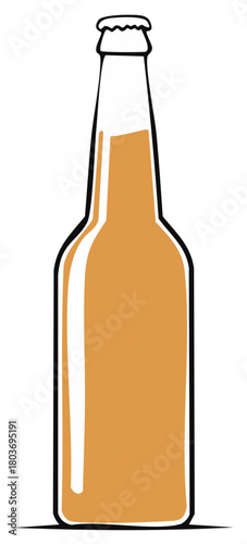 Stylized Amber Beer Bottle with Crown Cap Vector Illustration