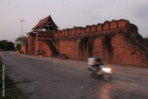 gate and ramparts in lamphun in thailand 