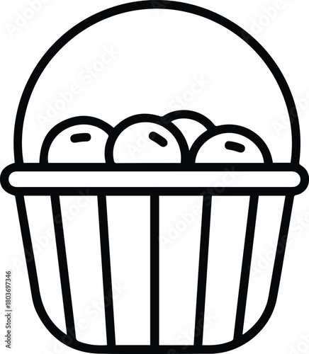 Fruit Basket Line Icon - Picnic Hamper with Apples Vector Symbol