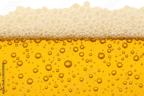 Beer foam and bubbles texture with refreshing golden lager background, pouring carbonated alcoholic drink on transparent layer