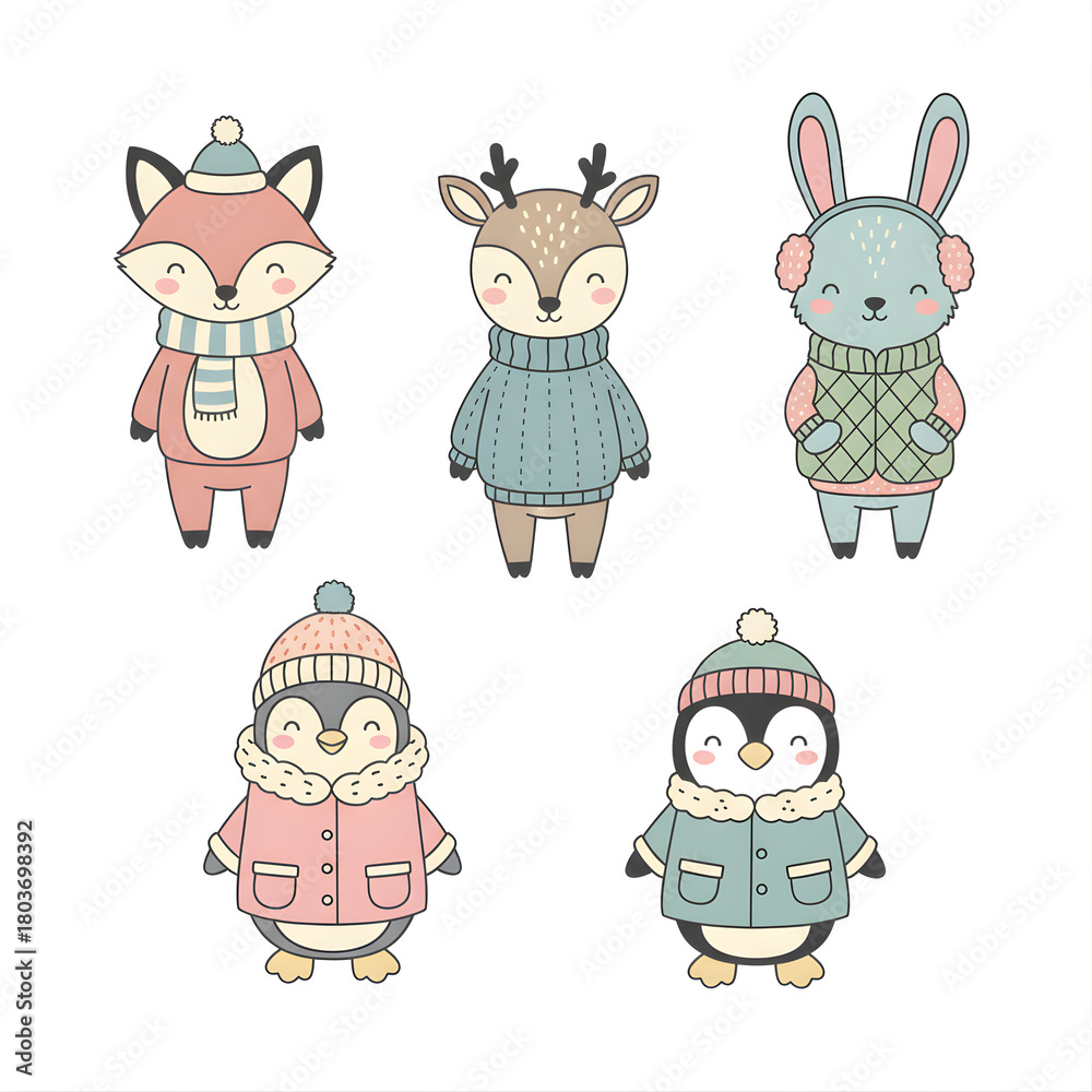 Fototapeta premium Funny cartoon baby animals vector set collection with cute rabbit cat dog bear character icons illustration