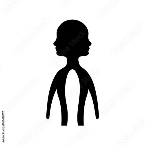 Abstract two-faced silhouette symbolizing duality and choice. Vector, illustration