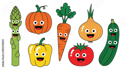 Happy cartoon vegetables smiling, perfect for kids health education