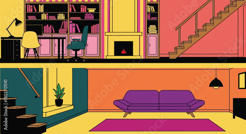 Modern home interior illustration with colorful furniture design