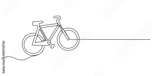 Simple bicycle in one continuous line drawing vector illustration, One line continuous bike sports symbol concept. Fitness healthy lifestyle bicycle biking activity. Digital white single line sketch