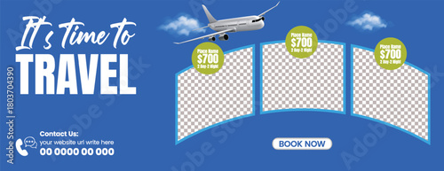 Modern Tourism Web Header and Travel Agency Business Banner Designed for Travel Sale, Holiday Tour Offers, Adventure Trip Promo, Hotel Resort Booking, Flight Ticket Advertisement Template