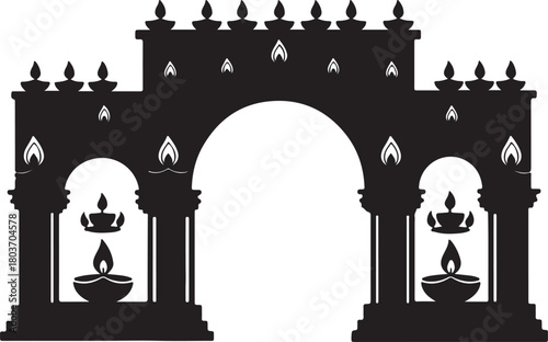 Diya Lamp Archway Silhouette Vector