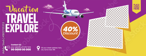 Travel Agency Social Media Cover and Horizontal Banner Featuring Travel Deals, Adventure Trip Offers, Vacation Package Promo, Online Ticket Booking, Hotel Resort Advertisement Template Design