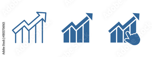 Business Growth Chart Vector Icon with Hand Click – Symbol of Data Analysis, Profit, and SEO Optimization