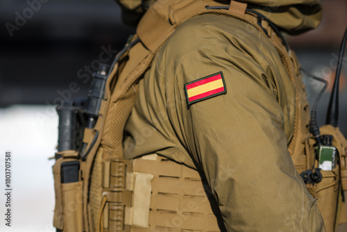 Spanish soldier in combat gear during a NATO Multinational Exercise.