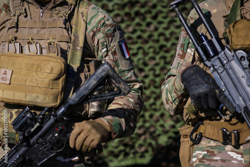 French soldier in combat gear during a NATo Multinational Exercise.