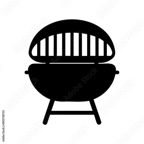 Classic charcoal barbecue grill black silhouette isolated Vector, illustration