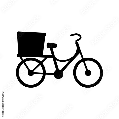Delivery bicycle with rear cargo basket silhouette icon Vector, illustration