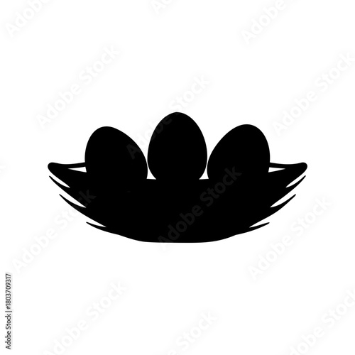 Bird nest with three eggs silhouette vector icon graphic Vector, illustration