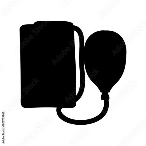 Blood pressure monitor cuff and pump silhouette icon Vector, illustration