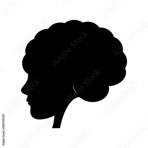 Black female head silhouette with afro hair, profile view Vector, illustration