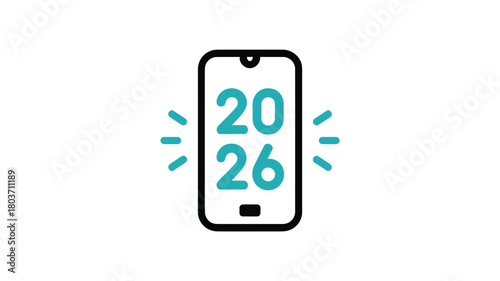 Smartphone icon with the year 2026 simple vector illustration for mobile app design isolated on white background