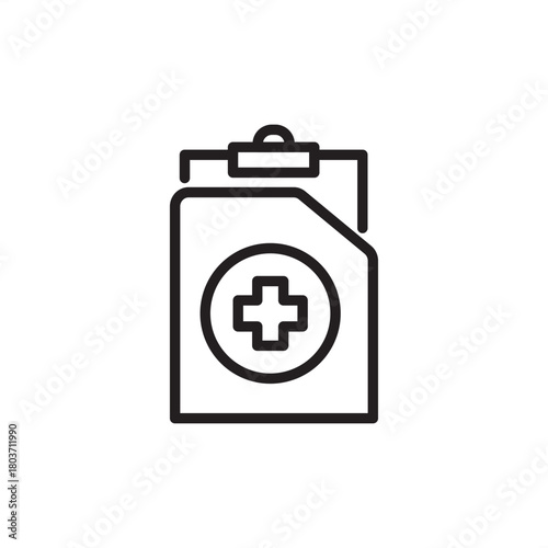 Health and Safety Record icon symbolizing documentation and compliance. Features a clipboard with a medical cross, representing incident reports, safety logs, and occupational health documentation.