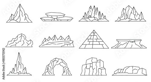 Cool mountain range cartoon set for game design and children's book