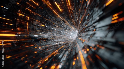 Fototapeta Naklejka Na Ścianę i Meble -  Navigating abstract digital data tunnel at high speed