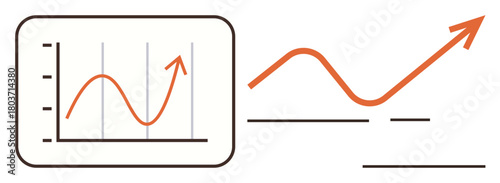 Line chart with upward arrow indicating growth and progress. Ideal for data analysis, business forecast, market trends, financial planning, strategy development, success tracking, simple flat