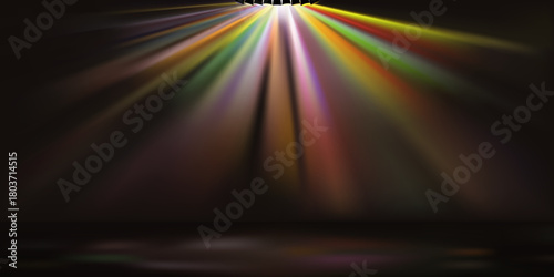 Product showcase with colorful spotlight. Black studio room background. Use as montage for product display.