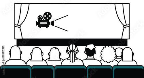 Enjoying movies at the theater with friends illustration style art