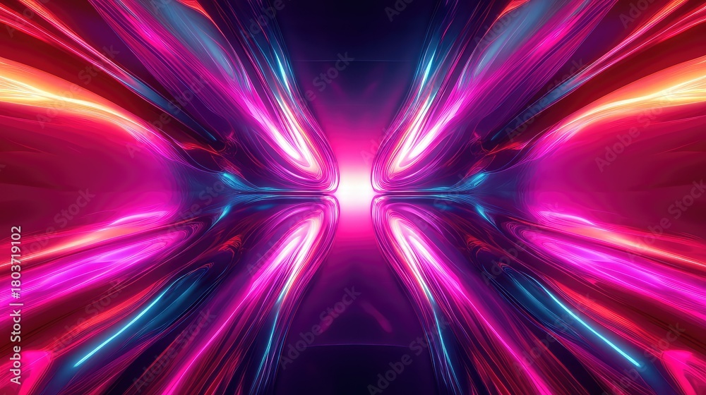 Obraz premium Vibrant neon light streaks moving fast through abstract tunnel